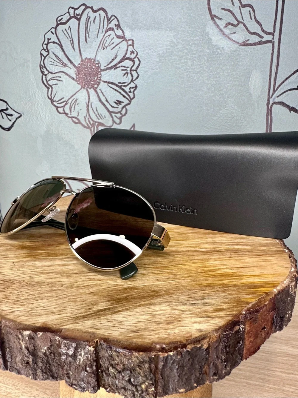 Calvin Klein Men’s Silver Frame Sunglasses with Black Lenses
